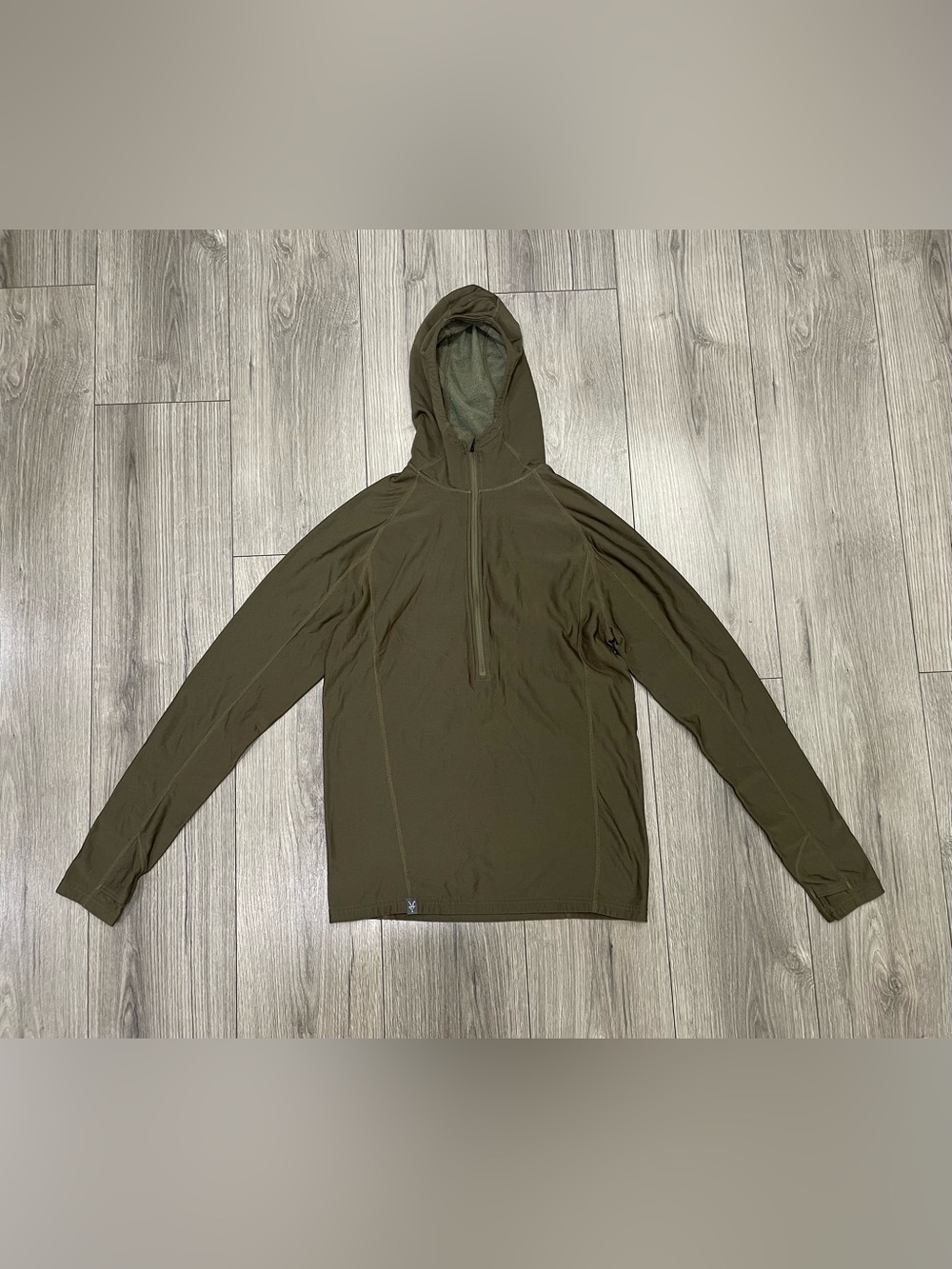 Ibex Hoodie Base Layer 1/4 Zip-Up Merino Wool Blend Green Men's Small